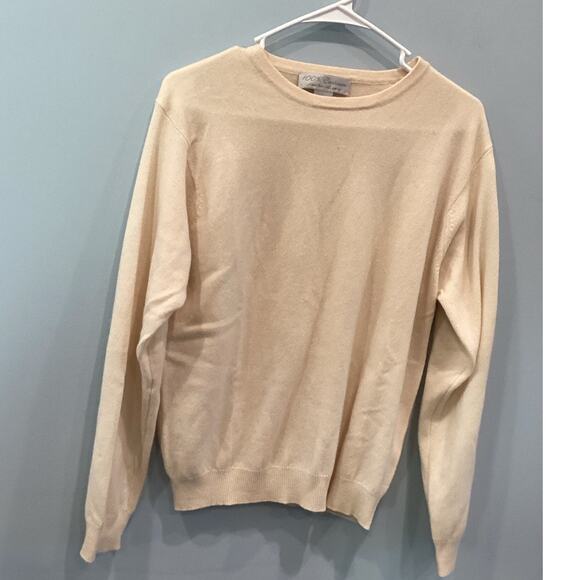Vintage Mens Cashmere Sweater Size Large Butter Yellow Preppy Old Money Classic - Picture 1 of 5
